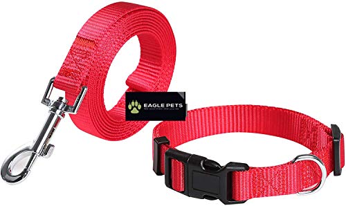 Image of Dog Collar and Leash Set, Adjustable Nylon Collar with Leash for Small Medium and Large Dogs, Quick Release and Breathable Collar for Puppies (Large, Red)