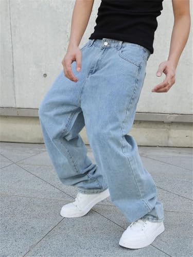 Men's Denim Pants Loose Casual Solid Color Streetwear Wide Leg Denim Pants Y2k2