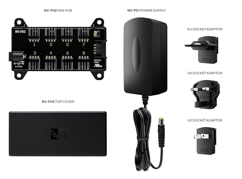 Image of Noctua NV-SPH1, Powered Fan Hub Set with NV-PS1 230 /115V AC to 12V DC Power Supply and NV-FH2 8-Way Fan Splitter Board, Ideal for Powering 12V PC Fans Off The Mains (Black)