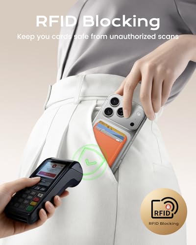 Image of KPNEOL Magnetic Mag-safe Wallet Cell Phone Card Holder for Phone Case with Mag-Safe, Stronger Magnetic RFID Leather Stick on Phone Wallet Compatible with iPhone 17 /16 /15 /14 /13 /12 Series, Orange Color