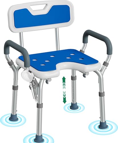 Luckfaith LC03 Chaise de Douche Réglable avec Accoudoirs Rembourrés et Dossier – Antidérapant en U en Aluminium, Tabouret de Bain Léger pour Seniors et Personnes à Mobilité Réduite