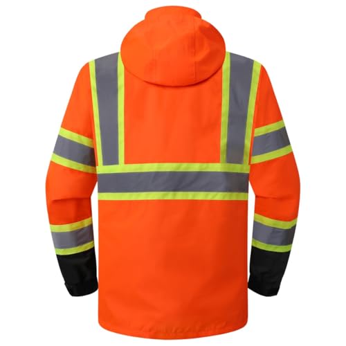 Image of JKSafety Hi Vis Rain Jacket for Men Women Class 3 Rain Gear OBlack 3XL | Hi Vis Waterproof 150D Oxford Rain Suit Breathable Mesh Lining 7 Reflective Strips for Outdoor Work in low-light environment