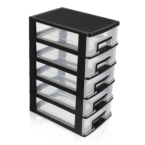 Cabilock Clear Desktop Storage Unit with 5 Drawers Plastic Drawers Organizer, Small Desktop Storage Drawers Desktop Drawer Units for Stationery and Cosmetics, 8.29X5.97X12.34in