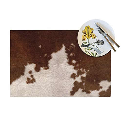Sets de table imprimé cuir de vache rouge marron 30x45cm résistant chaleur x4 - 5