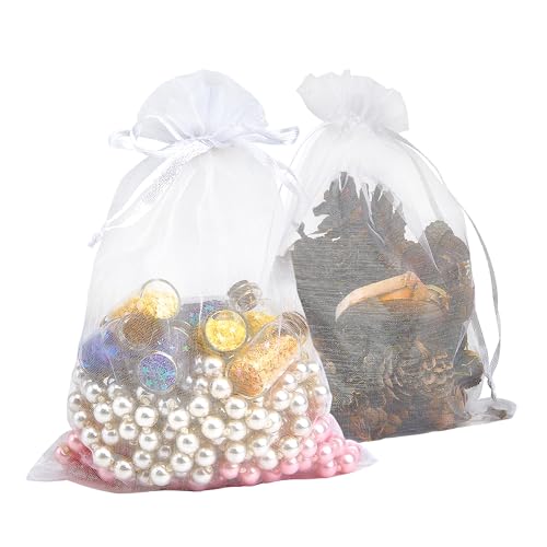 Image of PACKINNO 100pcs White Organza Bags, Sheer Organza Bags 4x6 Inch, Small Mesh Bag Drawstring, Jewelry Gift Bags for Party, Candy, Christmas, Festival, Bathroom Soaps, Makeup