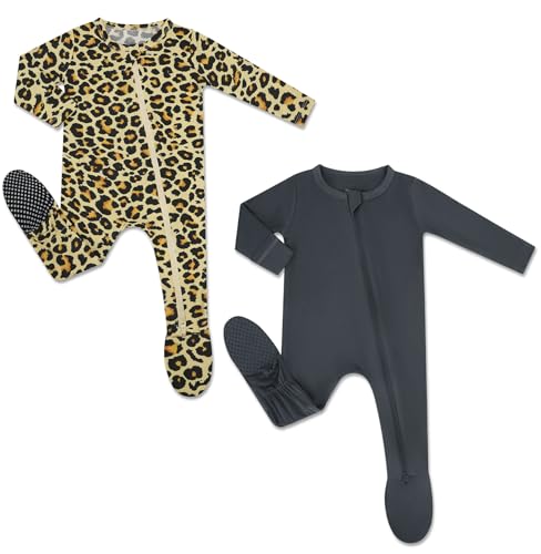 Image of HAPIU Rayon from Bamboo Baby Footed Pajamas, 2 Way Premium Zipper, Footie for Baby Boy Girls, Newborn-24 Months