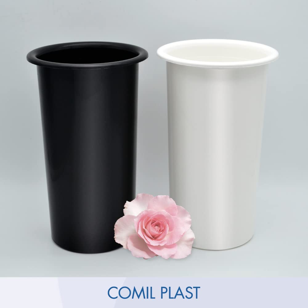 Portafiori Interno Per Vaso Cimitero Comil Plast - Diametro 11 Cm, Altezza 20 Cm - Plastica Bianca Made In Italy