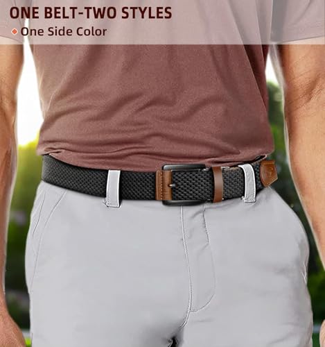 Image of Stretchable Reversible Braided Woven Fabric Belt for Men and Women, Fits on upto 36 inch waist size