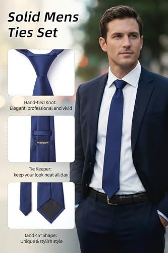 Image of HISDERN Mens Ties Solid Color Ties for Men Formal Necktie with Pocket Square Set Satin Silk Neck Tie Handkerchiefs Set