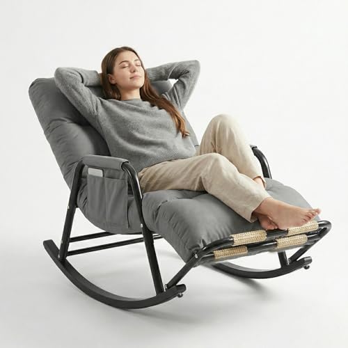 GTYMTTX Fauteuil à Bascule Ergonomique, Rocking Chair Allaitement Silencieux avec Dossier et Repose-Jambes Réglables (5 Positions) et Repose-Pieds Massant,...