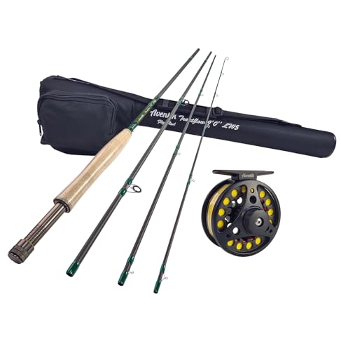 Aventik Fly Fishing Rod with Tube,4 Pieces,9FT 5wt,9FT 8wt, Carbon Fiber Fast Action Ultra-Portable Fly Rod for Traveling(Troutflow Series)(9'0'' LW5 Kit)
