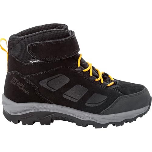 Jack Wolfskin Mixte Enfant VOJO LT TEXAPORE MID K Chaussure de Trail, Noir / Burly Jaune Xt, 36 EU