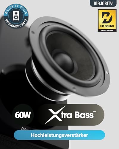 MAJORITY D40 Bluetooth Lautsprecher Boxen | 60W 2.0 Aktivlautsprecher | Studio Monitor mit 4"-Treiber | Regallautsprecher für HiFi Stereo mit Optischer, RCA-, USB- und AUX-Eingang | Fernbedienung – Bild 3