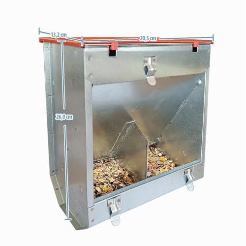 Breker Futterautomat Kaninchen 2,5 KG [mit Deckel] aus Metall - 2 Fresstellen - Futterspender für Kleintiere und Nager - Outdoor geeignet