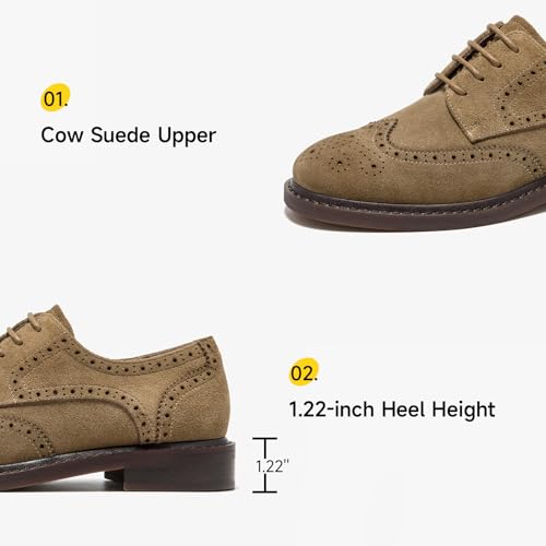 Image of BEAU TODAY Oxford Shoes for Women,Leather Brogue Dress Shoes,Comfort Brethable Ladies Lace-up Handmade Wingtip Shoes for Business Work