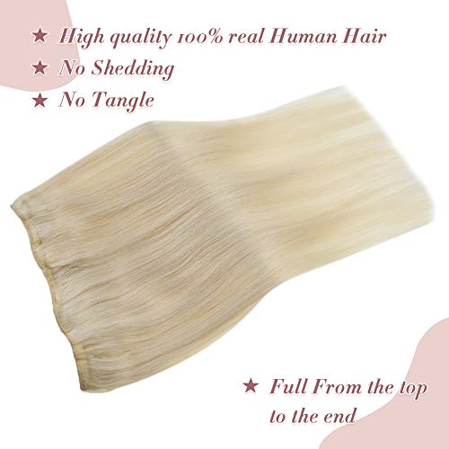 [Hot Color]LaaVoo 18inch One Piece Fish Line Halo Human Hair in Platinum Blonde Hair Extensions Secret Wire Tangle Free European Hair Extensions 11 inch Width 80g Per Pack - Thumbnail 6