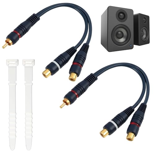 2 piezas cable divisor RCA + cables, audio Y 20 cm 2 paquetes | Adaptador RCA 1 macho a 2 hembras | Cable Y Cinch estéreo chapado en oro | Reductor de interferencias para caja baja amplificador de