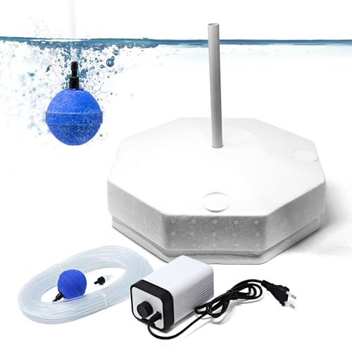 VIALIA Eisfreihalter Gartenteich Komplettset Set 5 | Mit 4W Belüftungspumpe & 25m Schlauch | Schützt Fische & Koi im Winter | 40cm Styropor-Schwimmer für sicheren Gasaustausch & Sauerstoff