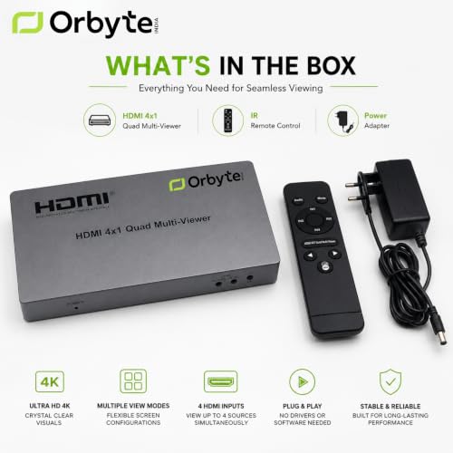 Image of HDMI Quad Multi Viewer 4x1, 4 HDMI Inputs to 1 HD Output, 4K@30Hz Input, 1080P Output, Multi Screen Splitter with IR Remote, Plug and Play for CCTV NVR, Gaming, PC and TV