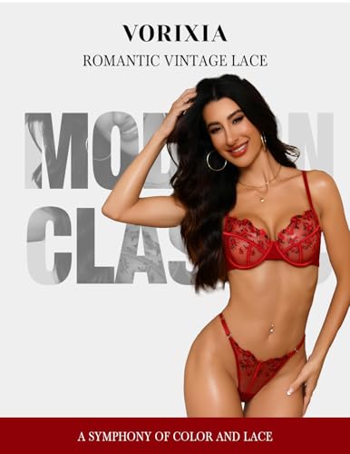 Image of Lingerie Sexy Bra and Panty Set for Women See Through Sheer Underwear Cute Exotic Floral Embroidery Babydoll Set
