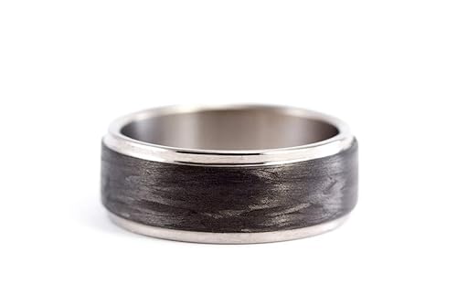 Miniatura 2 de Men's titanium and carbon fiber ring. Unique and industrial black wedding band. Water resistant, very durable and hypoallergenic. (00324_8N)