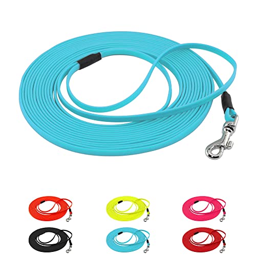 LENNIE Ronde BioThane sleeplijn voor honden vanaf 25 kg, 8 mm, 15 m lang, zonder polsband, neon-oranje