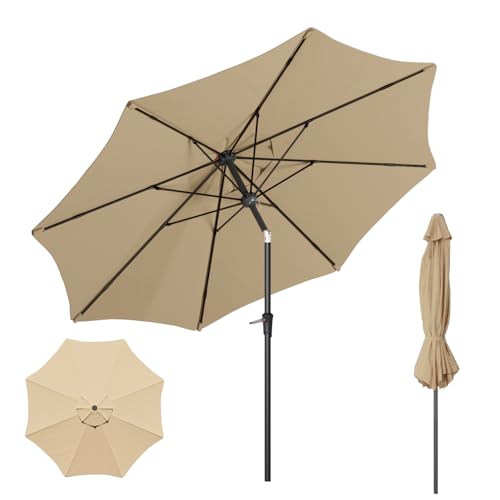 Benass 9ft Outdoor Patio Umbrella, Table Umbrella with Push Button Tilt and Crank, 8 Fiberglass Ribs Market Umbrella (Beige)