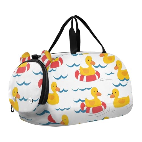 Duffle Bag Kids Gym Bag with Shoes Compartment & Wet Separation Overnight Travel Duffel Bag Swimming Duck for Girl Boy