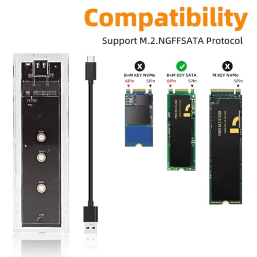 Caja externa transparente para SSD M.2 USB Tipo C 10Gbps miniatura 5