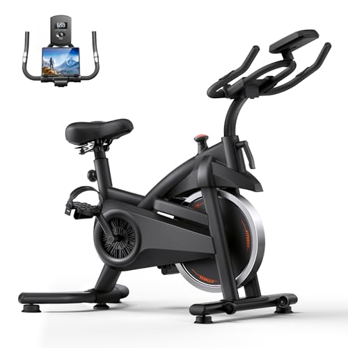 CURSOR FITNESS Indoor Cycling Bike, Quiet Belt Drive Stationary Exercise Bike for Home with 0–100 Adjustable Resistance, Weight Capacity, Tablet Holder & Heart Rate Monitor
