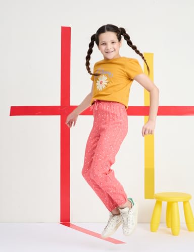 Image of Amazon Brand - Symbol Girls Relaxed Fit Printed Rayon Jogger Pants | Elasticated Waistband | Age 2-14 Years