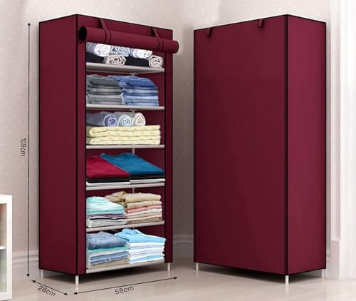 Image of Collapsible Foldable Wardrobe for Clothes | Portable Almirah with 6 Shelves & Hanging Space | Multi-Purpose Modular Storage Organizer | Fabric & Plastic Cupboard | Space-Saving Rack for Bedroom