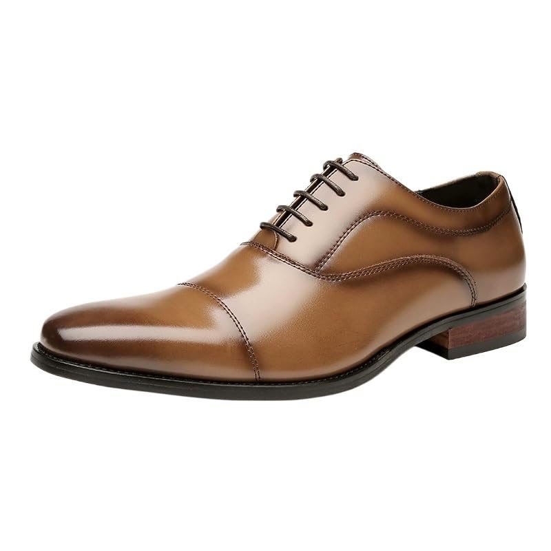 Men Genuine Leather Lace-Up Business Dress Shoes Pointed Toe Oxford Wedding Office Formal Wood Heel Footwear