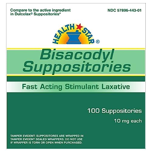 Health Star Bisacodyl Suppositories 10mg, 100 Count