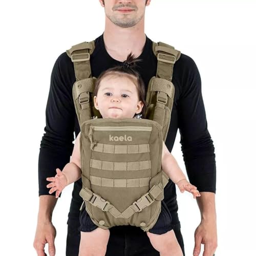 Image of Kaela® MOLLE Baby Carrier - Men's Baby Carrier - Gear for Dad to Carry Infant, Child or Toddler on Outdoor Adventure - Full Mobility for Active Father (Tan)