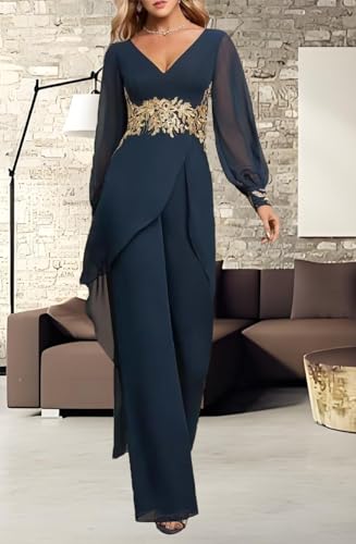Mother of The Bride Pantsuits Chiffon Lace Applique Ruffles Formal Wedding Guest Dress Jumpsuit for Women3