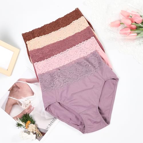 Wealurre Womens Underwear Cotton Bikini Panties for Women High Waisted Lace Hipster Stretch Briefs for Ladies 5 Pack4