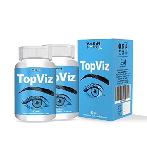 Image of Vokin Biotech TopViz Combination of Lutein, Zeaxanthin, Vitamin A, Vitamin E, Vitamin B2 |Natural Eye Care Supplement & Vision Support | - 60 Vegetarian Tablets (Pack of 2)