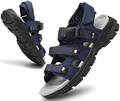 ZYLDK Sandali Uomo Trekking Sportivi Regolabili A Strappo Esterni PelleTraspirante Sandali Fisherman A Punta Aperta