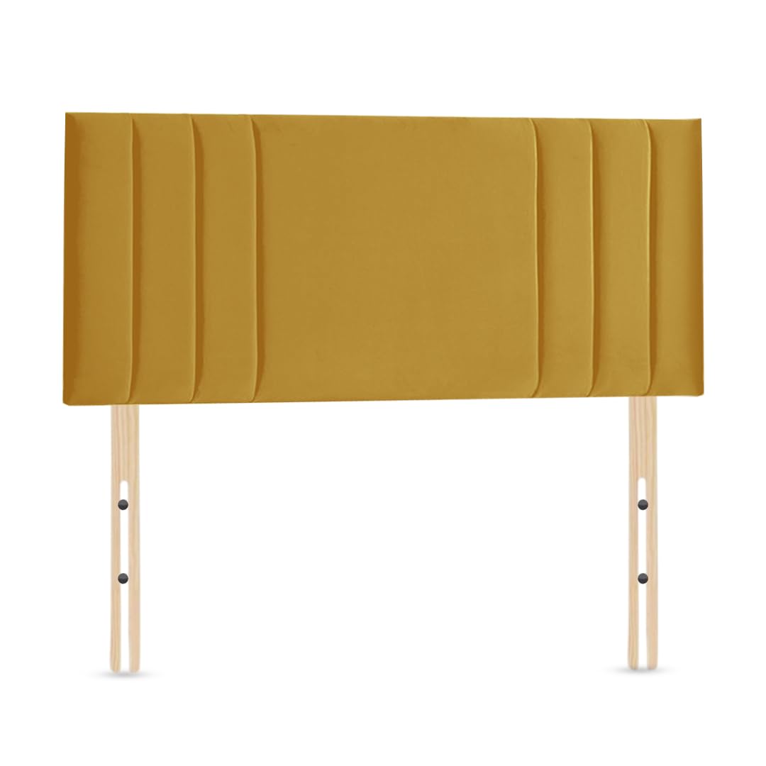 Elixir RIO 3 Divan Bed Headboard | Plush Velvet Fabric Headboards for 4ft6 Double Size Bed | Elegant design with wooden material headboards for beds (Turmeric, 4ft6 Double Height-20inch)