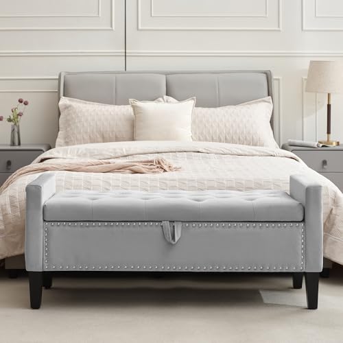 Creek Vista Velvet Storage Ottoman Bench, 45'' Upholstered Button Tufted End of Bed Bench, Modern...
