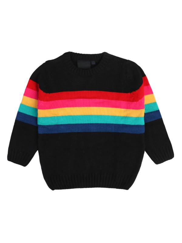 Image of CHKOKKO Boys Woolen Round Neck Sweaters Winter Sweatshirts 7-8 Years Jet Black