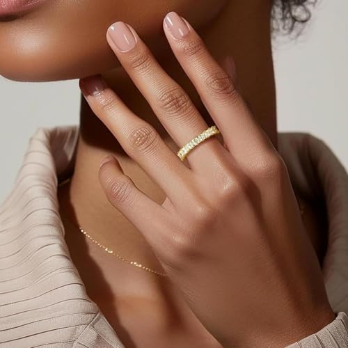14K Gold Rings for Women Cubic Zirconia Stackable Eternity Ring Yellow Gold Wedding Bands for Women Gleaming with Magical Brilliance Gold Non Tarnish Rings 5-93