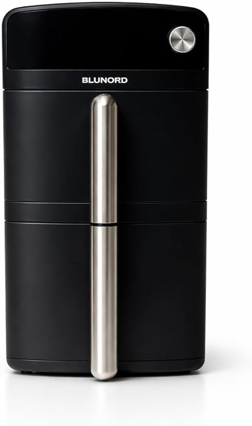 Friggitrice ad Aria 10 Litri con Doppio Cestello (5L+5L), 2 Griglie Incluse per 4 Pietanze, Airfryer XXL con 6 Programmi, Tecnologia Dual Zone, Display Touch, Senza Olio e Risparmio Energetico