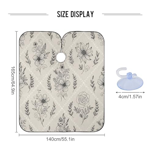 Capa de Corte de Pelo Profesional Impermeable con Estampado Floral Negro, Cierre Ajustable con Botones para Peluquería y Estilismo miniatura 3