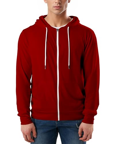 Ohoo Mens Lightweight Soft Fleece Lined Zip Up Hoodie with Pockets Long Sleeve Super Thin Slim Fit Hooded Sweatshirt2