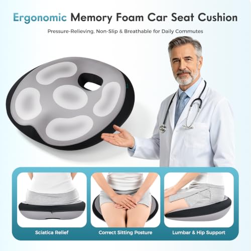 Image of FLORICH Memory Foam Car Seat Cushion and Lumbar Support Headrest Pillow, Ergonomic Breathable Back Support, Wider Design Adjustable Head Neck Pillow for Car Truck Seat Sciatica Tailbone Pain Relief