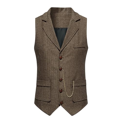 Chaleco Traje Hombre Boda Chalecos de Vestir Original Chaleco Elegante Fiesta Negocio con Bolsillos Formal Color Liso Clásico Chaleco con Cadena