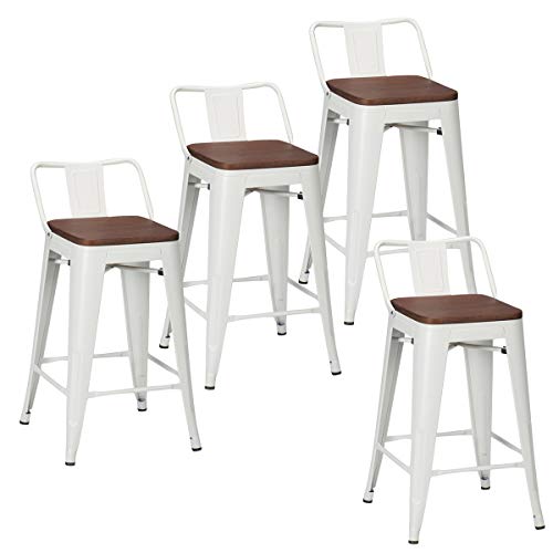 26 Inch Metal Bar Stools Counter Stool Modern Barstools Industrial Bar Stools Set of 4 (26 inch, White)