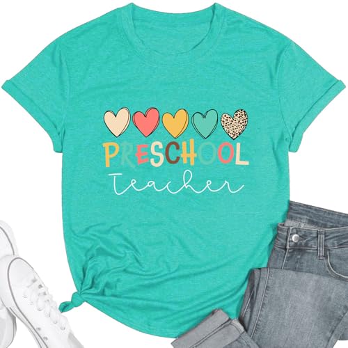 Preschool Teacher Shirts for Women Kindergarten Inspirational Letter Print Special Education Shirts Crew Neck Tee Tops